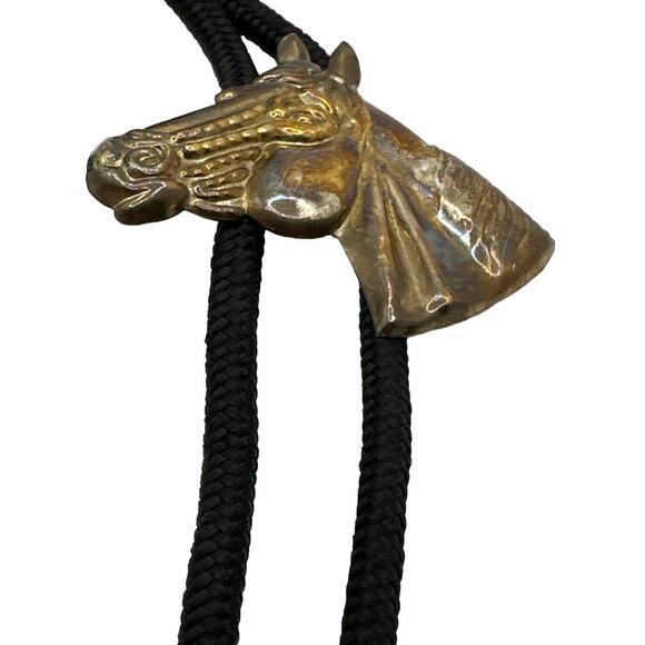 Kids Quarter Horse Head Bolo Tie Vintage Brassy Gold 26" Western - Picture 8 of 10